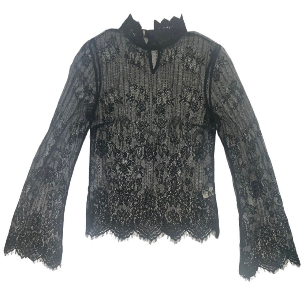 NATURALLY 99 mock neck lace‎ blouse